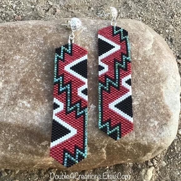 Aztec Beaded Earrings, New, Handmade By Me - Picture 4 of 5